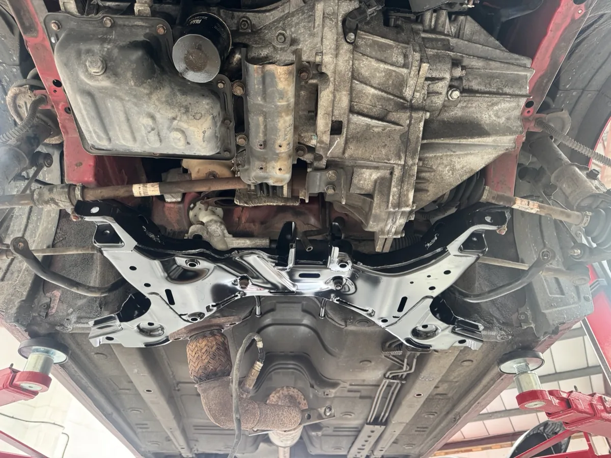 New black front subframe fitted to a Hyundai i10 Classic at our Royston workshop after an MOT failure for corrosion